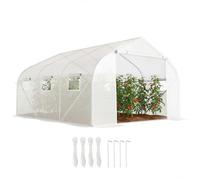 Outsunny Serre Tunnel de Jardin 10,5 m² dim. 3,5L x 3l x 2H m Porte + 6 fenêtres enroulables Acier galvanisé bâche PE Haute densité Blanc