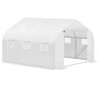 Outsunny Serre Tunnel de Jardin 10,5 m² dim. 3,5L x 3l x 2H m Porte + 6 fenêtres enroulables Acier galvanisé bâche PE Haute densité Blanc