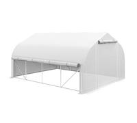 Outsunny Serre Tunnel de Jardin 12m² Serre de Jardin 395x300x200cm Blanc | avec Porte, 8 Fenêtres Moustiquaires, pour Légumes Fruits, Extérieur Toutes Saisons, Bâche PE Haute Densité 140g/m²