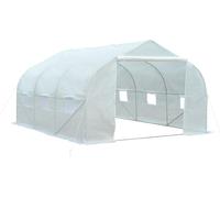 Outsunny Serre Tunnel de Jardin 13,35 m² dim. 4,5L x 3l x 2H m Porte + 6 fenêtres enroulables Acier galvanisé bâche PE Haute densité Blanc
