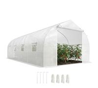 Outsunny Serre Tunnel de Jardin 18 m² dim. 5,95L x 3l x 2H m Porte + 8 fenêtres enroulables Acier galvanisé bâche PE Haute densité Blanc