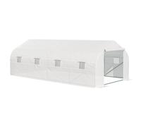 Outsunny Serre tunnel de jardin 18 m² 5,95×3×2 m Porte + 8 fenêtres Acier galvanisé PE blanc