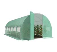 Outsunny Serre Tunnel de Jardin 18m² Porte 12 Fenêtres 295x597x200cm Vert | Serre de Jardin Tunnel, Moustiquaires, Bâche PE Haute Densité 140 g/m², Prolongée de 20 cm, pour Extérieur