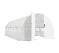 Outsunny Serre Tunnel de Jardin 18m², Serre de Jardin Tunnel avec Porte et 12 Fenêtres avec Moustiquaires, 295x597x200cm, Blanc