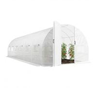 Outsunny Serre Tunnel de Jardin 24m², Serre de Jardin Tunnel 295x798x199cm avec Portes et 12 fenêtres avec moustiquaires, bâche PE Haute densité 140 g/m² prolongée de 20 cm, pour extérieur, Blanc