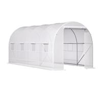 Outsunny Serre Tunnel de Jardin 5x2x2m avec Portes enroulables Blanche | Fenêtres, serre de jardin, 5 entretoises diagonales, cadre métallique et couverture PE, pour légumes et fleurs