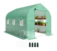 Outsunny Serre Tunnel de Jardin 6m², Serre de Jardin avec étagères, 198x293x194cm, Cadre en Acier galvanisé, Porte et 6 fenêtres, pour extérieur, Toutes Saisons, bâche PE Haute densité 140 g/m², Vert