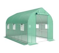 Outsunny Serre tunnel de jardin 6m², serre de jardin avec étagères, porte et 6 fenêtres, cadre en acier galvanisé, vert
