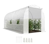 Outsunny Serre de Jardin Tunnel Surface Sol 9 m² 4,45L x 2l x 2H m châssis Tubulaire renforcé 18 mm 6 fenêtres Blanc