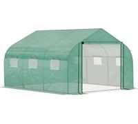 Outsunny Serre Tunnel de Jardin Grande 3.5 x 3 x 2 m - 6 fenêtres et Porte zippée Enroulable - Acier galvanisé PE Haute densité Vert