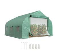 Outsunny Serre Tunnel de Jardin Grande 3.5 x 3 x 2 m - 6 fenêtres et Porte zippée Enroulable - Acier galvanisé PE Haute densité Vert