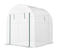 Outsunny Serre Tunnel pour Potager 1,8x1,8x2 m en Acier et PE Anti-UV avec Portes Enroulables et Fenêtres, Blanche
