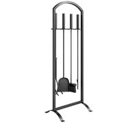 Outsunny Serviteur de Cheminée 6 Pièces avec Sac à Bûches, Brosse, Pelle, Tisonnier, Pince et Support, 30 x 22 x 86 cm, Noir