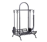 Outsunny Serviteur de cheminée - Porte bûches - Range bûches Multi Accessoires dim. 45L x 40l x 78H cm métal Noir