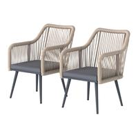 Outsunny Set 2 Chaises de Jardin avec Coussins et Accoudoirs, en Acier et Rotin PE, 54x65x80 cm, Gris foncé