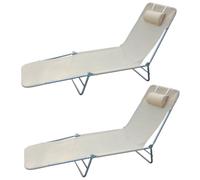 Outsunny Set 2 Chaises Longues de Jardin Pliables avec Dossier Inclinable à 4 Niveaux, Métal et Tissu en Maille, Beige
