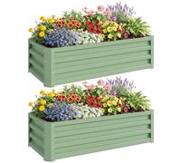 Outsunny Set de 2 lit de Jardin surélevé, 110 x 50 x 30 cm, Vert Clair | Caisse de plantation extérieure, cadre en acier galvanisé, pour la culture de légumes, fleurs et herbes