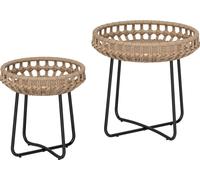 Outsunny Set de 2 tables d'appoint en poly rotin Ø60/41 cm rond résistant aux intempéries Table de jardin pour jardin, balcon Marron