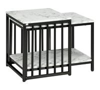 Outsunny Set de 2 Tables Gigognes Design Moderne Plateau Effet Marbre et Bois Cadre Métallique Robuste Aosom France