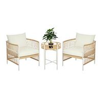 Outsunny Set de 3 Meubles de Jardin en rotin, Ensemble de Jardin avec 2 chaises de Jardin, Table Basse, Ensemble de Meubles de Balcon avec Coussins, pour Balcon, terrasse, Jaune+crème