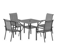 Outsunny Set de Jardin 5 pièces en Acier avec 4 Chaises Empilables et Table avec Trou Central et Étagère Inférieure, Gris