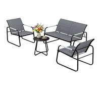 Outsunny Set de mobilier de jardin 4 places Respirant Salon de jardin avec canapé 2 places 2 fauteuils Tressage corde Table ronde Patins