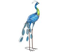 Outsunny Statue de Paon de Jardin, décoration extérieure en métal, résister aux éléments, pour porches, terrasses, 83H cm, Multicolore