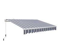 Outsunny Store banne manuel rétractable 395 x 245 cm avec manivelle, polyester 280 g/m² protection UV, aluminium, bleu et blanc