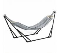 Outsunny Support avec Hamac Pliable en Acier, 2 en 1 pour Hamac ou Chaise Suspendue, Sac de Transport Inclus 268x89x100cm Gris