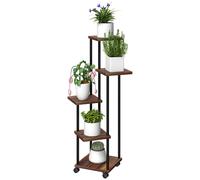 Outsunny Support de Fleurs avec 5 Niveaux, Support de Plantes à 5 Étages, Conception Décalée, Facile à Déplacer, Bois, Acier