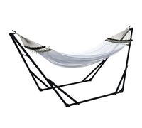 Outsunny Support de Hamac avec Hamac, 263 cm x 89 cm x 100 cm, Noir + Blanc