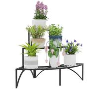 Outsunny Support de plantes à 3 étages, support de fleurs pour l'intérieur et l'extérieur, étagère à plantes en métal, étagère à fleurs à plusieurs étages, 60 cm de haut Escalier à fleurs pour le