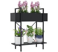Outsunny Support plantes interieur 2 niveaux, porte plante en métal avec trous de drainage, plateau supérieur, support pot de fleur pour intérieur, extérieur, salon, patio, noir