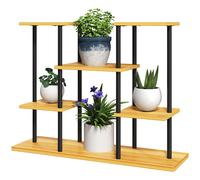 Outsunny Support plantes intérieur étagère plante à 4 niveaux cadre en acier base bois massif 80 x 24 x 61,5 cm bois naturel