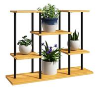 Outsunny Support plantes intérieur, étagère plante à 6 niveaux, cadre en acier base en bois massif, porte plante pour salon, balcon, jardin, bois naturel