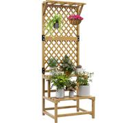 Outsunny Support plantes intérieur porte plante à deux niveaux avec treillis pour jardin et terrasse en bois massif jaune