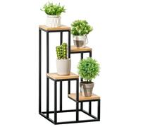Outsunny Support pour Plantes Piédestal 4 Étagères 34 x 34 x 66 cm Naturel | Étagère à Fleurs, Différentes Hauteurs, Structure Acier