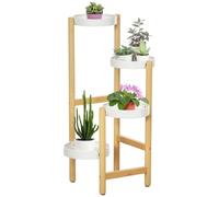 Outsunny Support pour plantes Piédestal 4 niveaux bambou - étagères rondes - 28x28x80 cm blanc