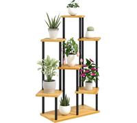 Outsunny Support š€ plantes š€ 7 niveaux pour intšŠrieur et extšŠrieur, šŠtagššre plante en acier et bois, porte plantes pour jardin, terrasse, balcon, salon, bois naturel