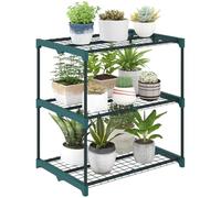 Outsunny Supporte pour plantes 3 niveaux 72 cm, étagère, Vert foncé | Table à fleurs extérieure avec étagères, support à plantes en acier résistant aux intempéries pour balcon jardin