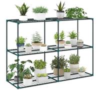 Outsunny Supporto per piante à 3 niveaux, 100 cm de haut, vert foncé | Table à fleurs extérieure, support en acier multi-niveaux, résistant, pour jardin balcon