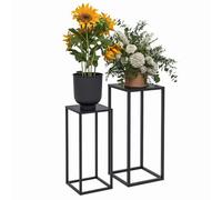 Outsunny Supports Pot de Fleurs 2 Hauteurs Lot de 2 58,5 et 65 cm Noir | Supports pour Plantes Encastrables, Structure en Acier, Design Scandinave
