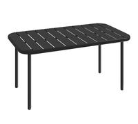 Outsunny Table Basse de Jardin en Acier Galvanisé, Plateau à Lattes, Table Rectangulaire aux Angles Arrondis, 90x50x43cm, Noir