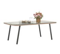 Outsunny Table Basse de Jardin en Résine 110x60x40 cm Aspect Bois Naturel | Tressée, Plateau en Verre Trempé 5 mm, Table d'Appoint Terrasse Patio Balcon Extérieur, Cadre en Acier