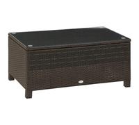 Outsunny Table basse de jardin Verre trempé 5 mm, rotin tressé, 85×50×39 cm, Max 50 kg, Marron