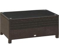 Outsunny Table Basse de Jardin Plateau Verre trempšŠ 5 mm rotin tressšŠ 85 x 50 x 39cm Max. 50 kg Marron