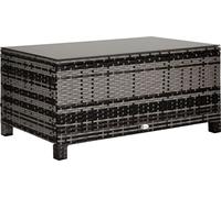 Outsunny Table Basse de Jardin Plateau Verre trempšŠ 5 mm rotin tressšŠ 85 x 50 x 39cm Max. 70 kg gris