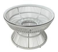 Outsunny Table basse de jardin ronde, table d'appoint en résine aspect rotin et plateau verre trempé Ø 60 x 37H cm