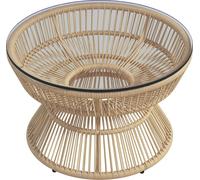 Outsunny Table basse de jardin ronde, table d'appoint en ršŠsine aspect rotin et plateau verre trempšŠ ?60 x 37H cm naturel