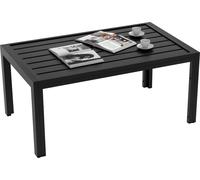 Outsunny Table basse de jardin table d'appoint de patio rectangulaire avec cadre en acier et plateau à lattes, pour extérieur, terrasse, balcon, 101,5 x 61 x 46 cm, noir